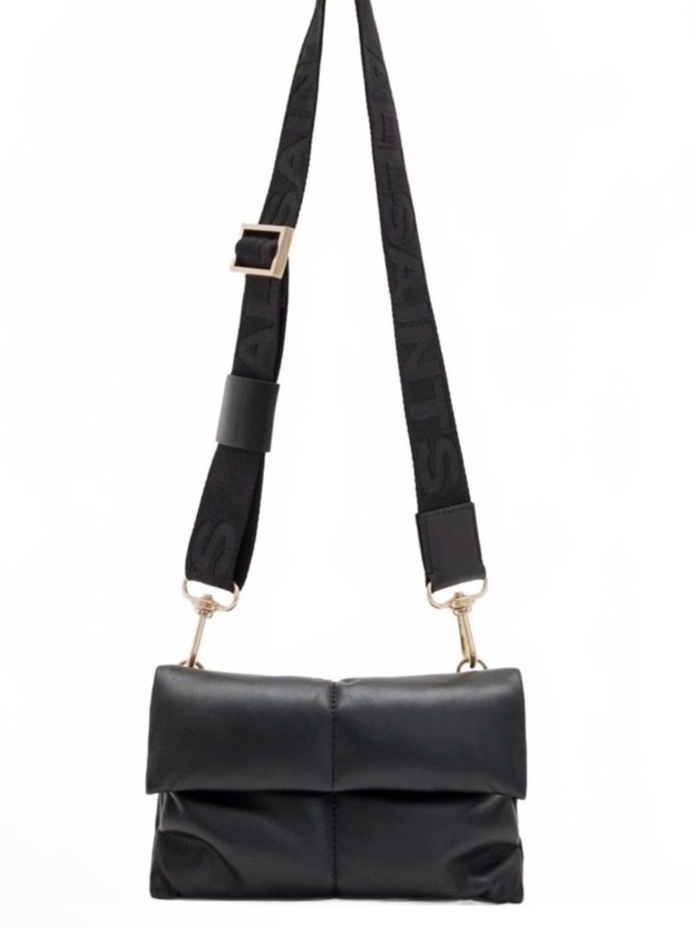 All Saints Black Ezra Logo Strap Leather Crossbody Bag NWOT